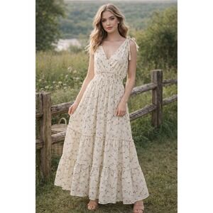 Hailey & Co Floral Maxi Dress M Cottagecore Prairie Boho Tiered Smocked